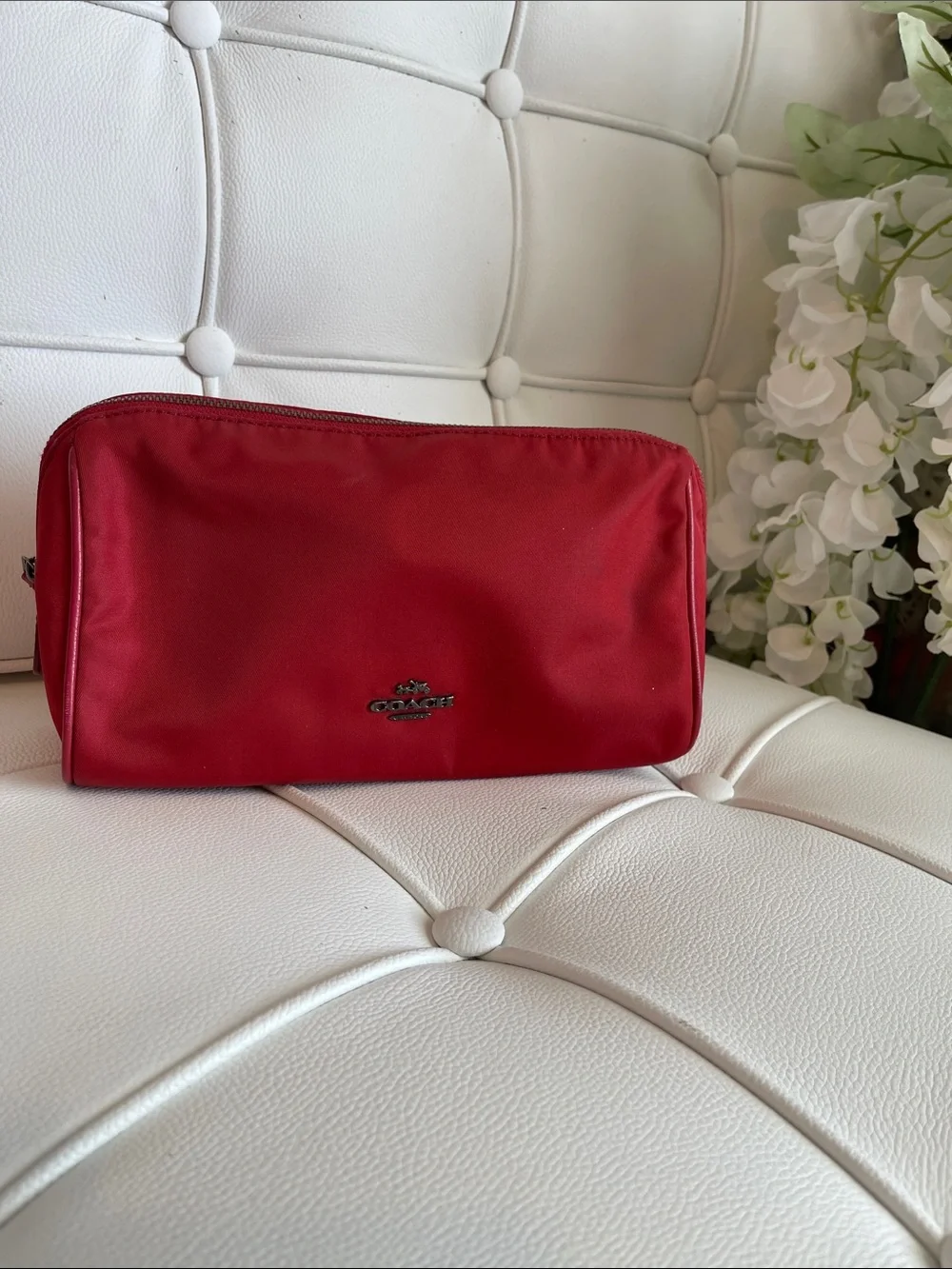 Coach Red Signature Logo Cosmetic Pouch
